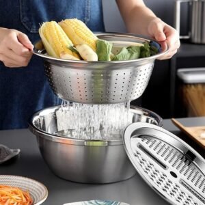 3 In 1 Multifunctional Stainless Steel Basin With Vegetable Cutter with Drain Basket