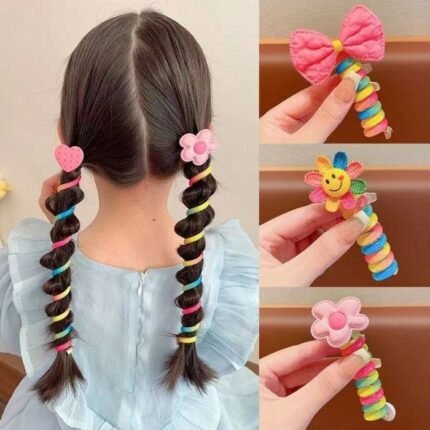 (12 Pcs) Cute Kids Telephone Wire Hair Bands Girls Elastic Hair Bands Bands Ponytail Hair Accessories