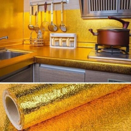 kitchen foil wallpaper/Aluminum Foil Self Adhesive Kitchen Sticker (𝐒𝐈𝐙𝐄: 𝟓 𝐌𝐞𝐭𝐞𝐫 𝐗 𝟐𝟒 𝐈𝐧𝐜𝐡)