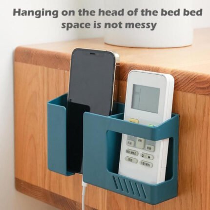 Multi-functional Wall Holder with extra Storage Box, Remote Control holder, Mobile stand Charging Shelf - Phone Stand