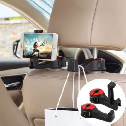 2 Pcs Car Headrest Tap Holder 2 in 1 Car Mobile Holder With Cup Holder And Back Seat Hook